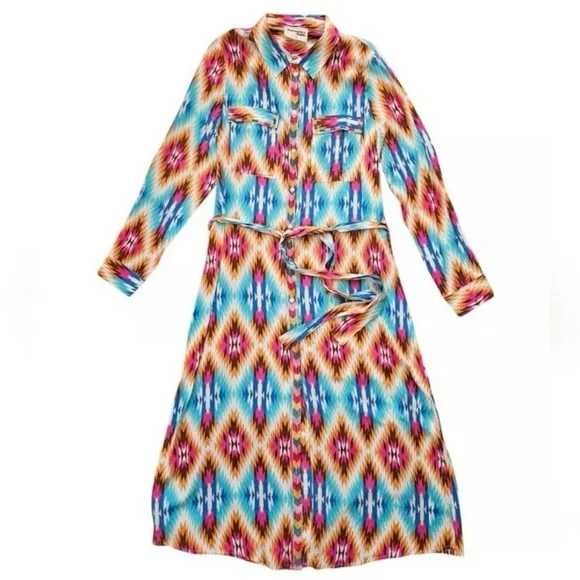 Savanna Jane Colorful Long Sleeve Maxi Dress M NWOT  Aztec Western Boho  Cowgirl